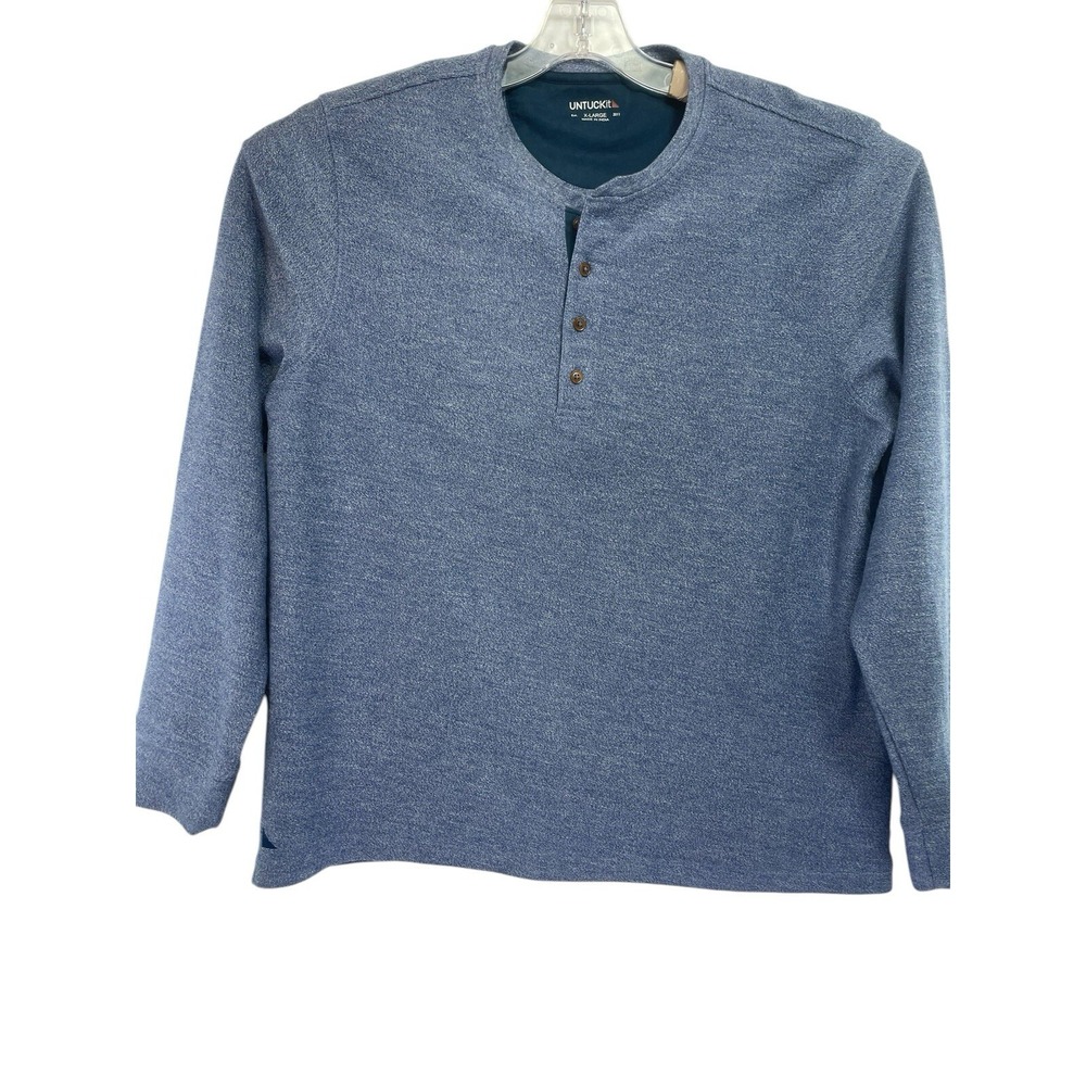 UntuckIt Mens Size XL Blue Heathered Henley Shirt (M38) EUC - Picture 1 of 4